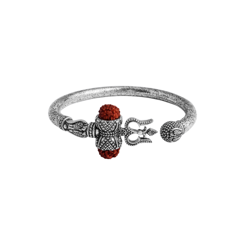 Rudraksha & Trishul Oxidized Silver Kada Bracelet – Unisex