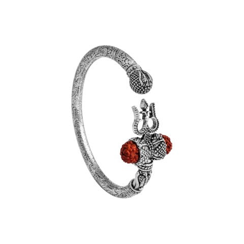 Rudraksha & Trishul Oxidized Silver Kada Bracelet – Unisex