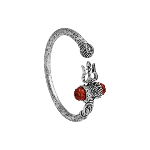 Rudraksha &amp; Trishul Oxidized Silver Kada Bracelet – Unisex