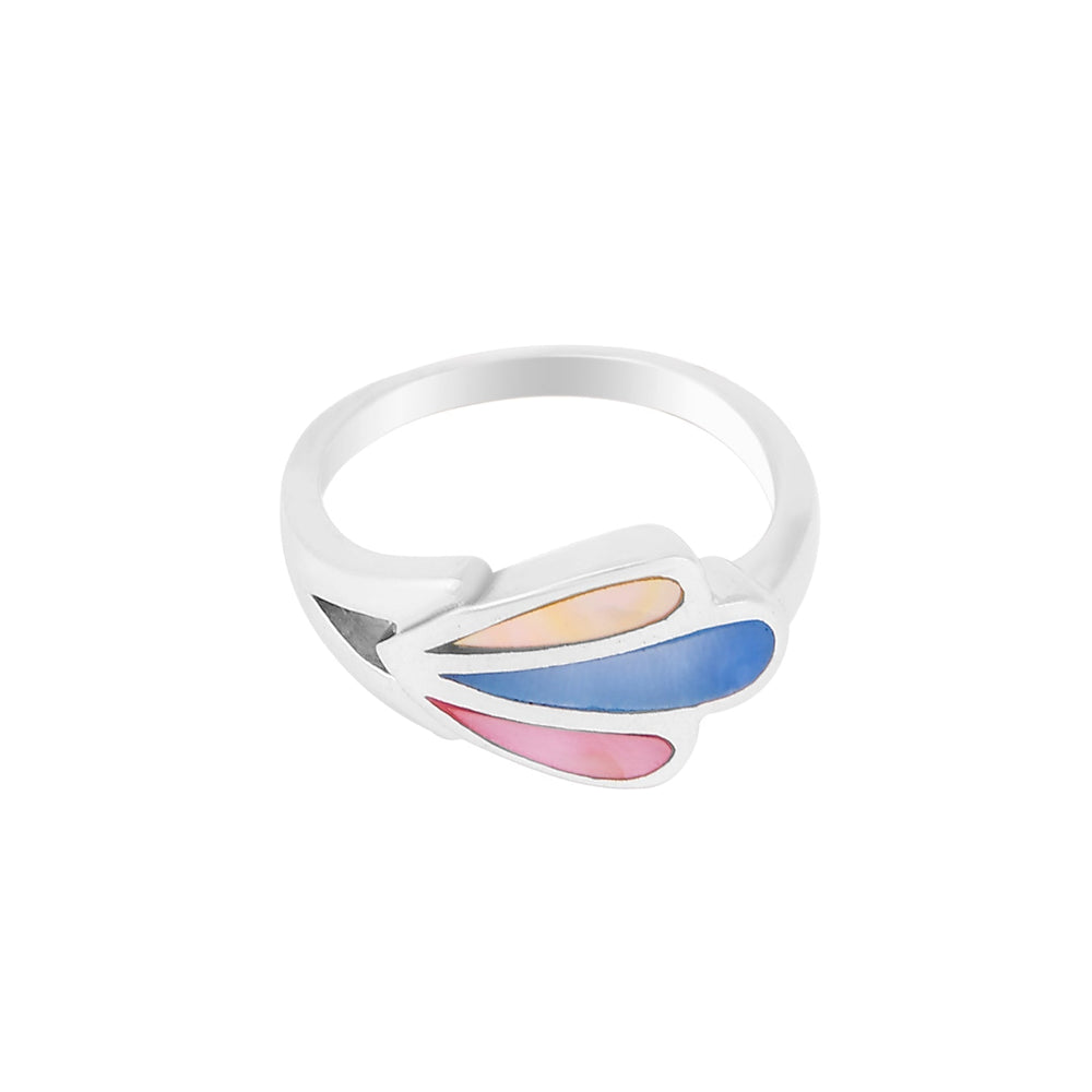 Silver Multicolor Teardrop Inlay Ring