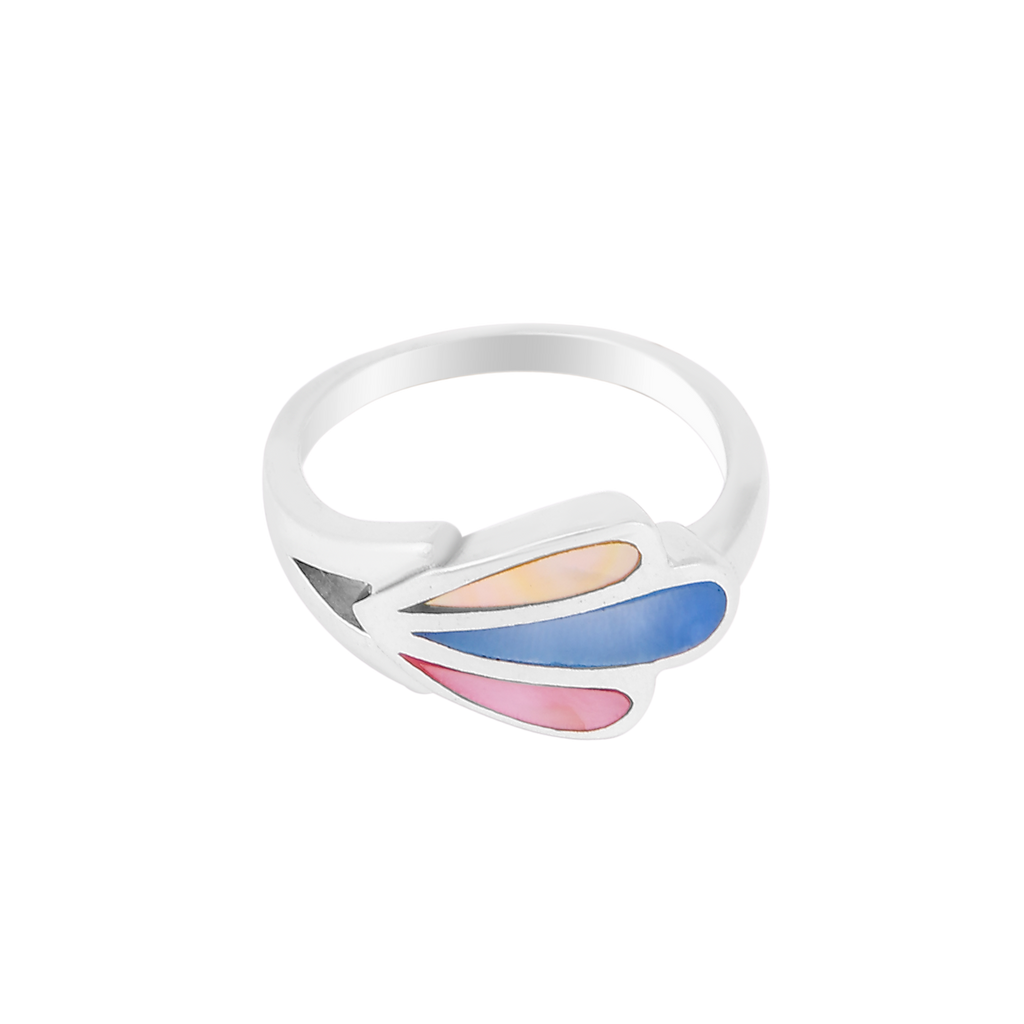 Silver Multicolor Teardrop Inlay Ring