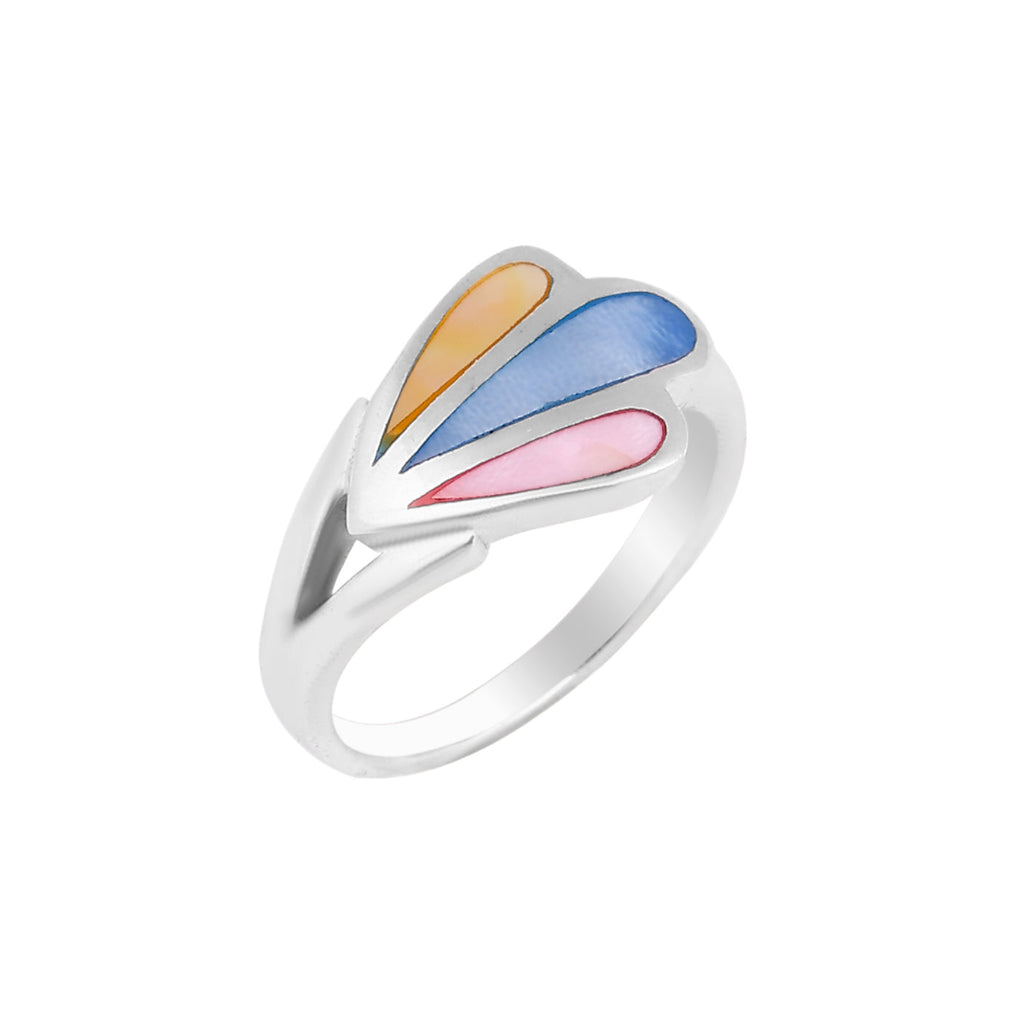 Silver Multicolor Teardrop Inlay Ring