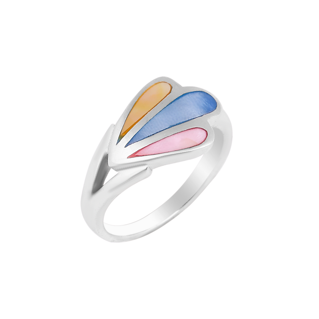 Silver Multicolor Teardrop Inlay Ring