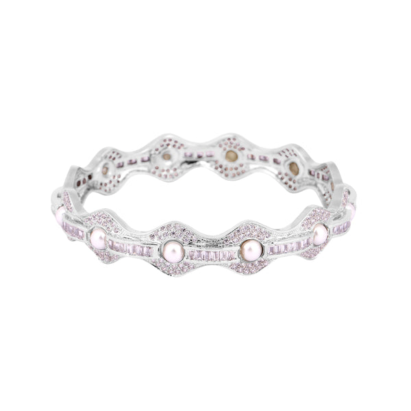 Silver Bangles with Pearls Clear Stones