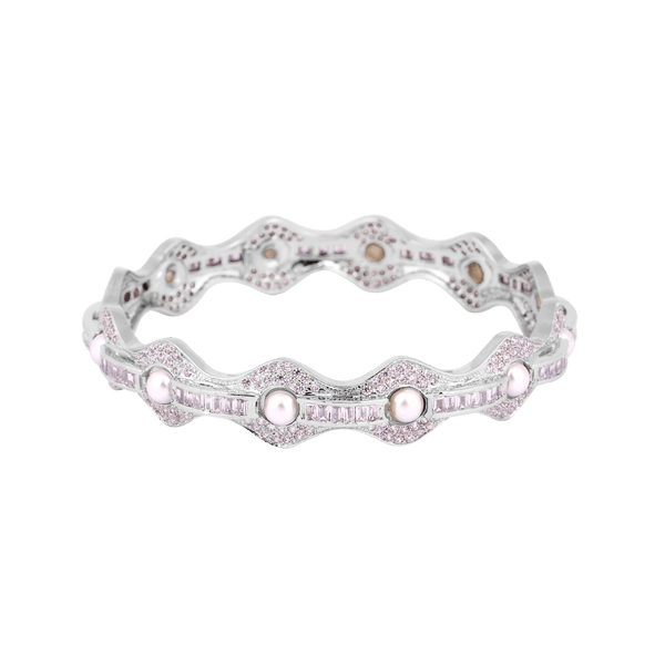 Silver Bangles with Pearls Clear Stones