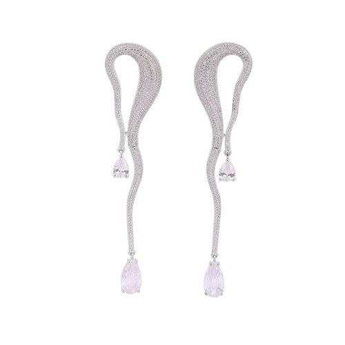 Serpentine Diamond Pink Gemstone Drop Earrings