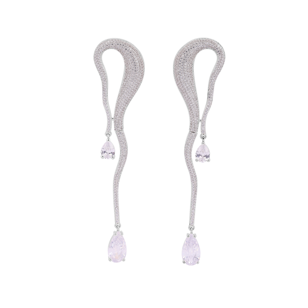 Serpentine Diamond Pink Gemstone Drop Earrings