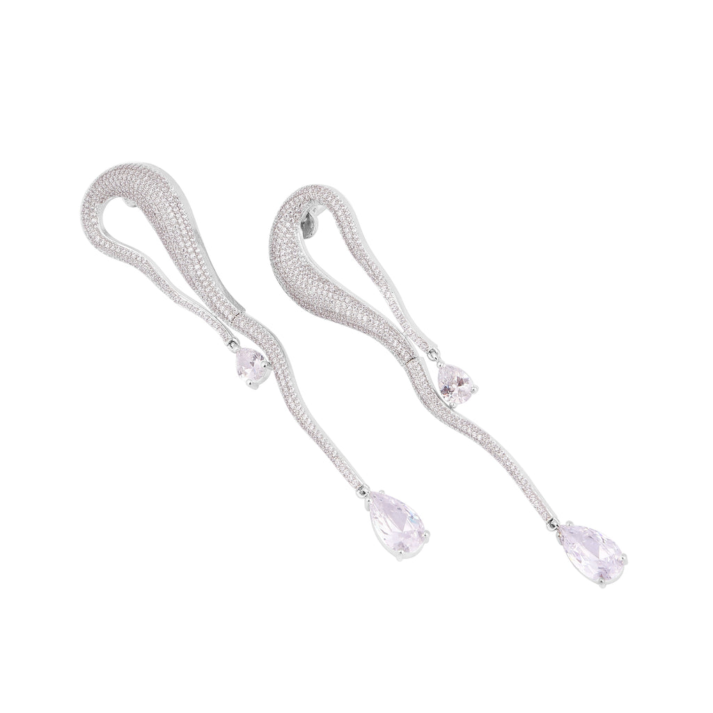 Serpentine Diamond Pink Gemstone Drop Earrings