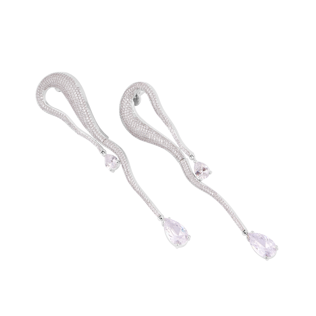 Serpentine Diamond Pink Gemstone Drop Earrings