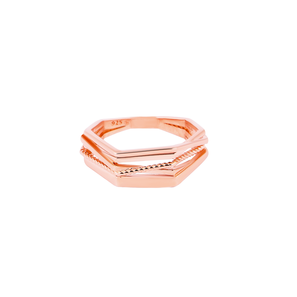 Hexagonal Rose Gold-Plated Silver Ring