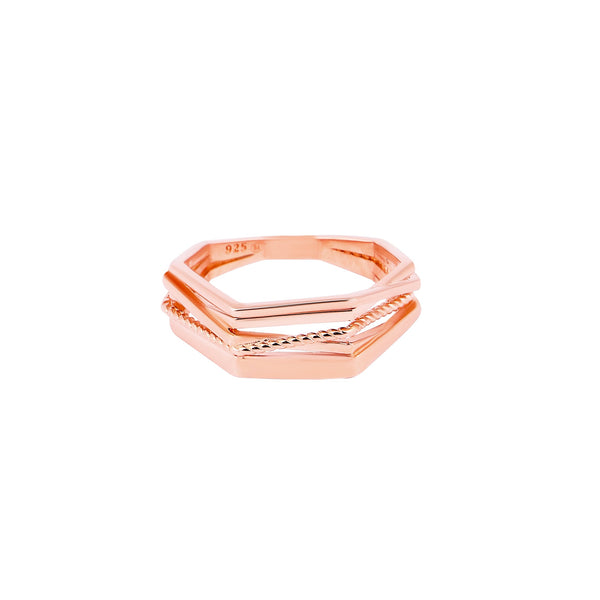 Hexagonal Rose Gold-Plated Silver Ring
