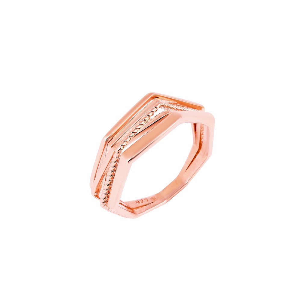 Hexagonal Rose Gold-Plated Silver Ring