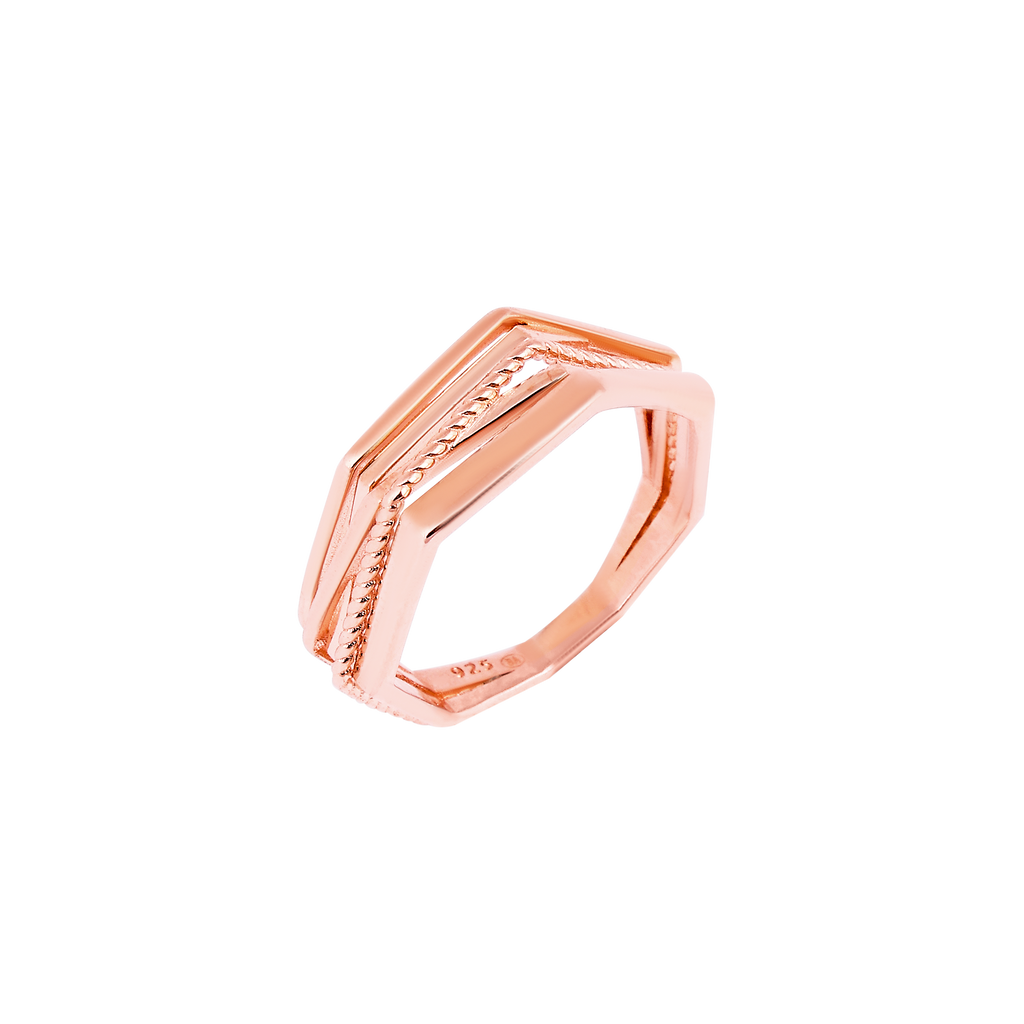 Hexagonal Rose Gold-Plated Silver Ring