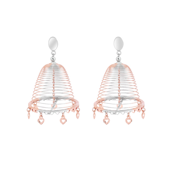 Rose Gold Spiral Bell Earrings with Heart Pendants