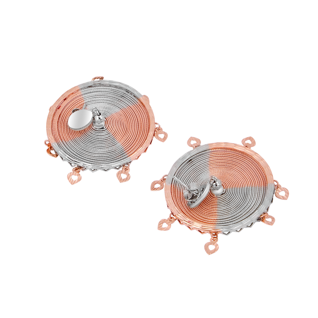 Rose Gold Spiral Bell Earrings with Heart Pendants