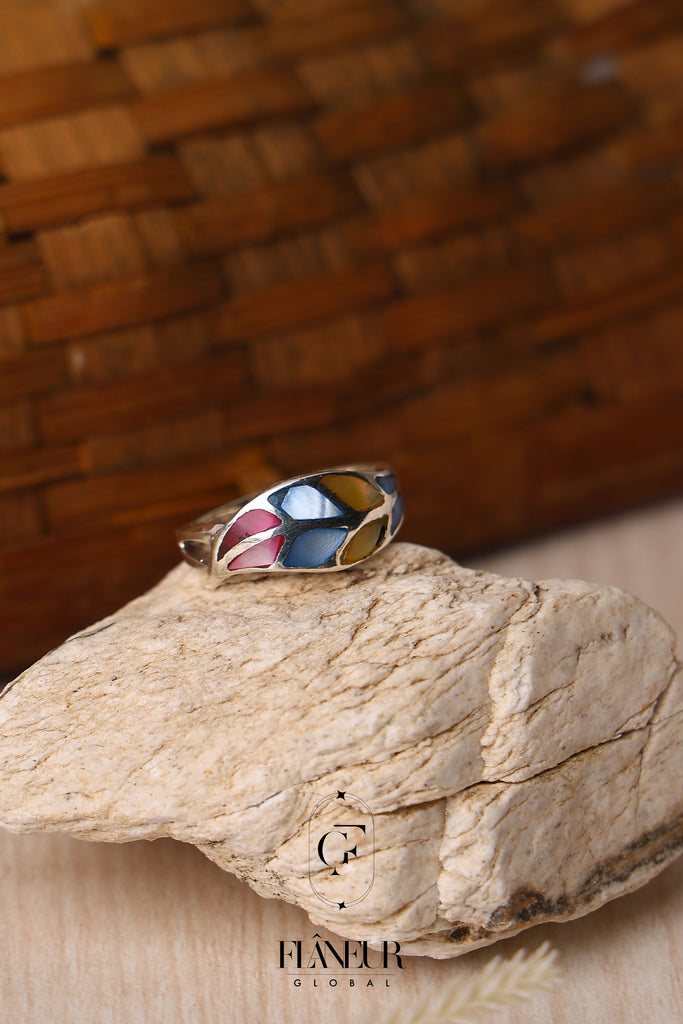 Sterling Silver Multicolor Inlay Ring