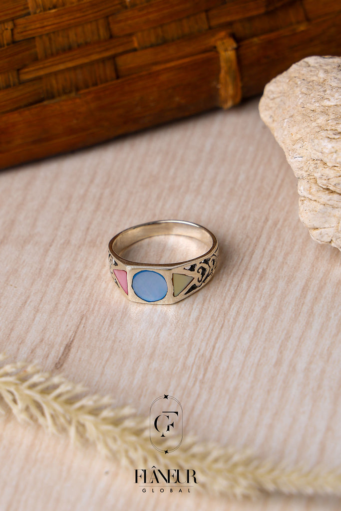 Sterling Silver Geometric Inlay Ring