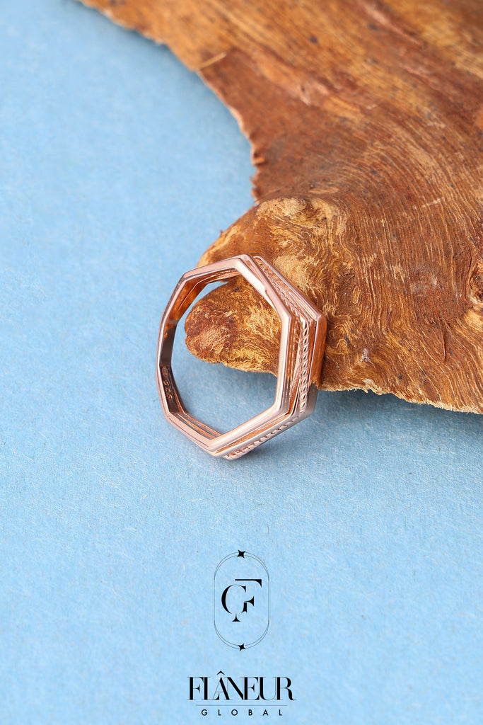 Hexagonal Rose Gold-Plated Silver Ring