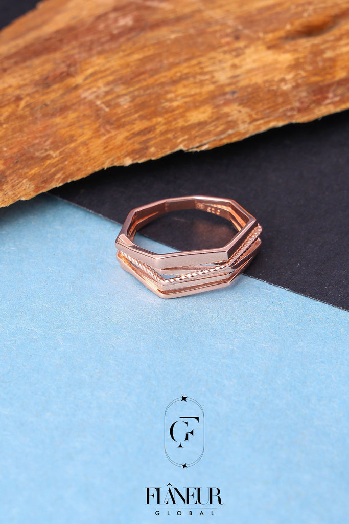 Hexagonal Rose Gold-Plated Silver Ring