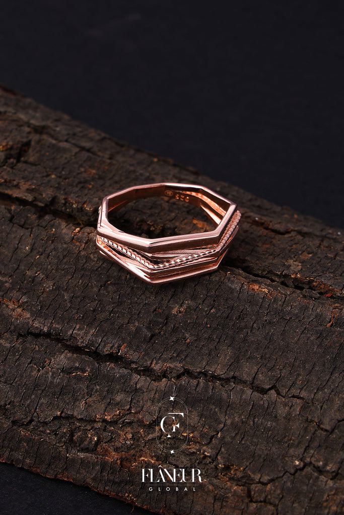 Hexagonal Rose Gold-Plated Silver Ring