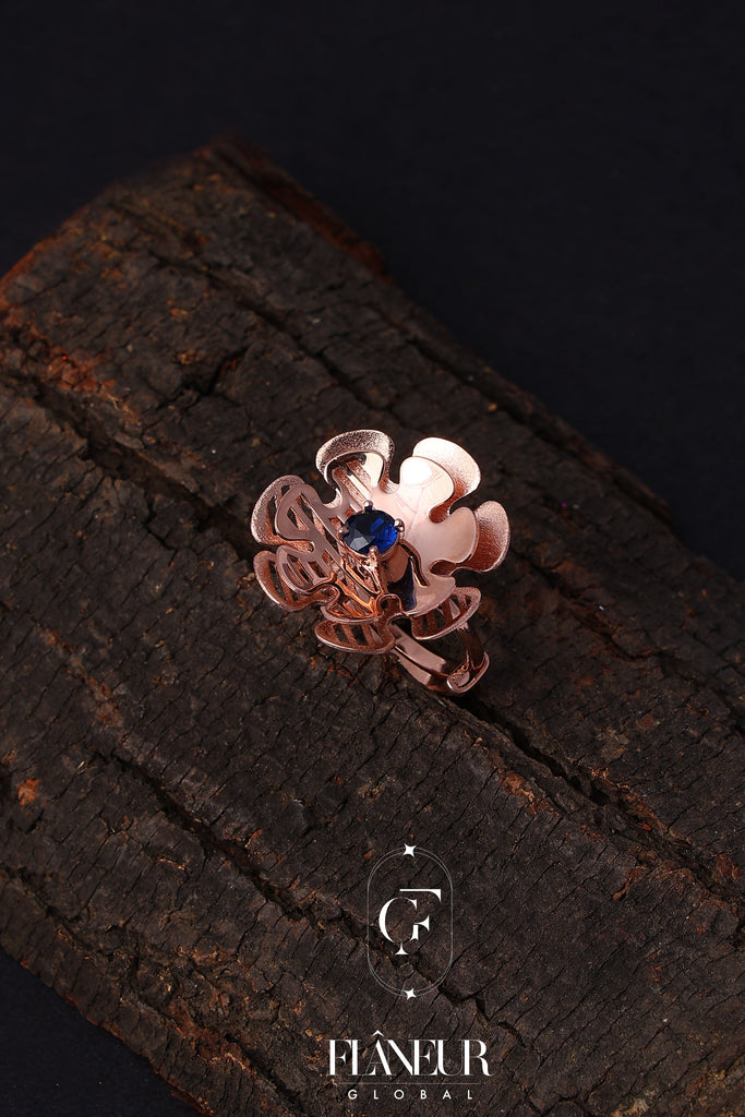 Rose Gold Flower Sapphire Ring