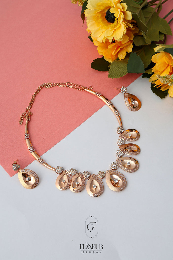 Rose Gold Teardrop Necklace Set