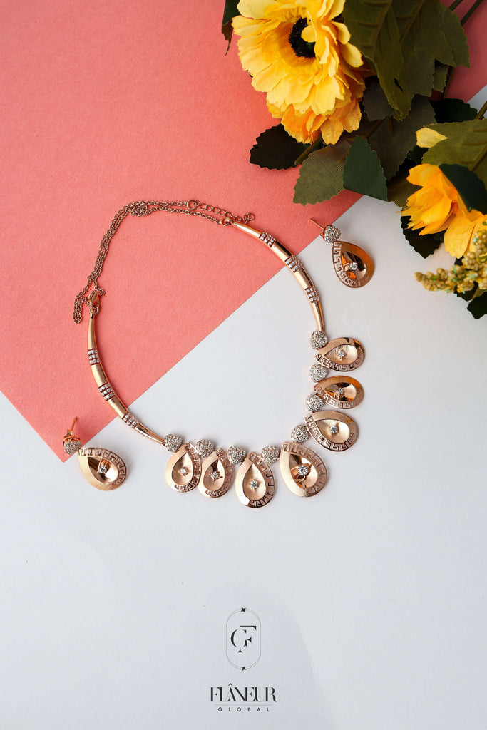 Rose Gold Teardrop Necklace Set