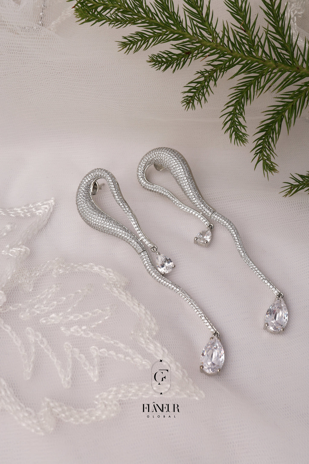 Serpentine Diamond Pink Gemstone Drop Earrings - Flâneur Global® | FG | 925 Fine Silver Jewelry & Accessories 