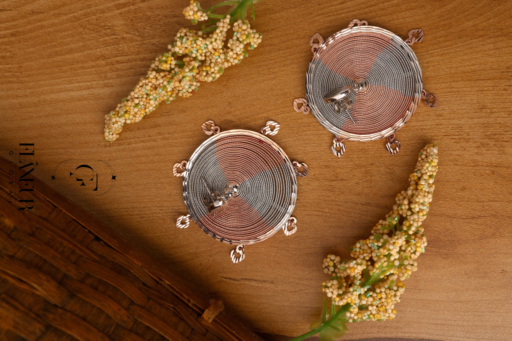 Rose Gold Spiral Bell Earrings with Heart Pendants