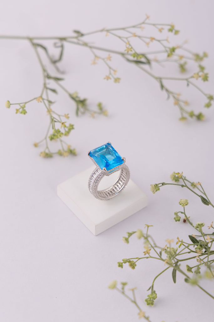 Blue Topaz Diamond Ring