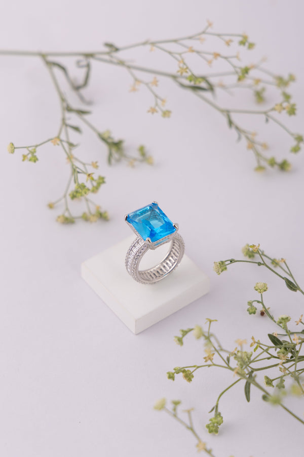 Blue Topaz Diamond Ring
