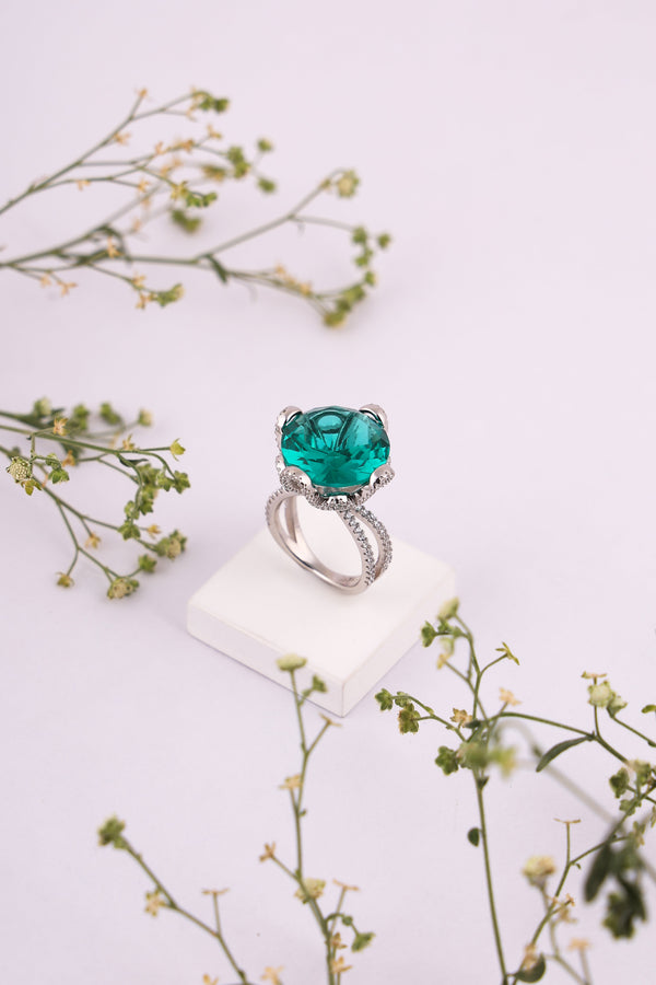 Emerald Diamond Split Ring
