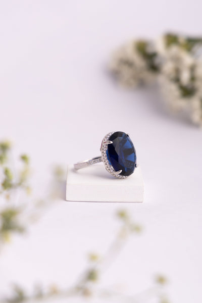Blue Sapphire Halo Ring