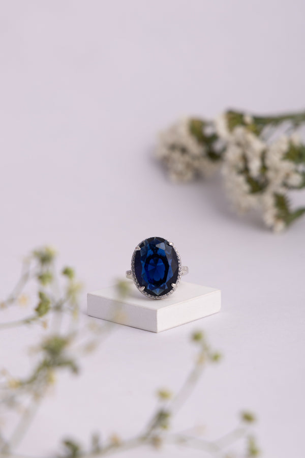 Blue Sapphire Halo Ring