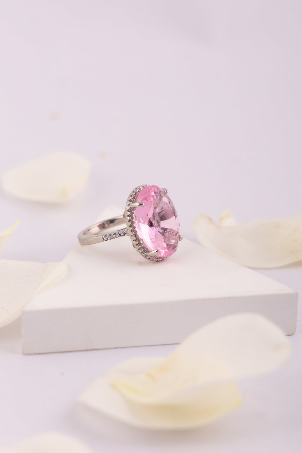 Oval Pink Gemstone Halo Ring