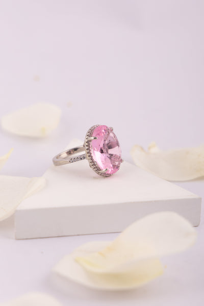 Oval Pink Gemstone Halo Ring