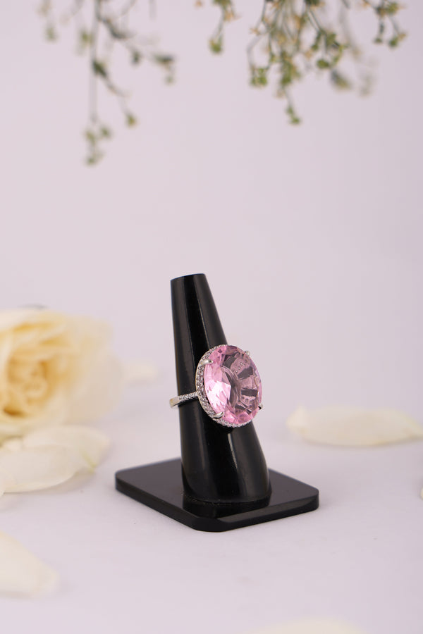Oval Pink Gemstone Halo Ring