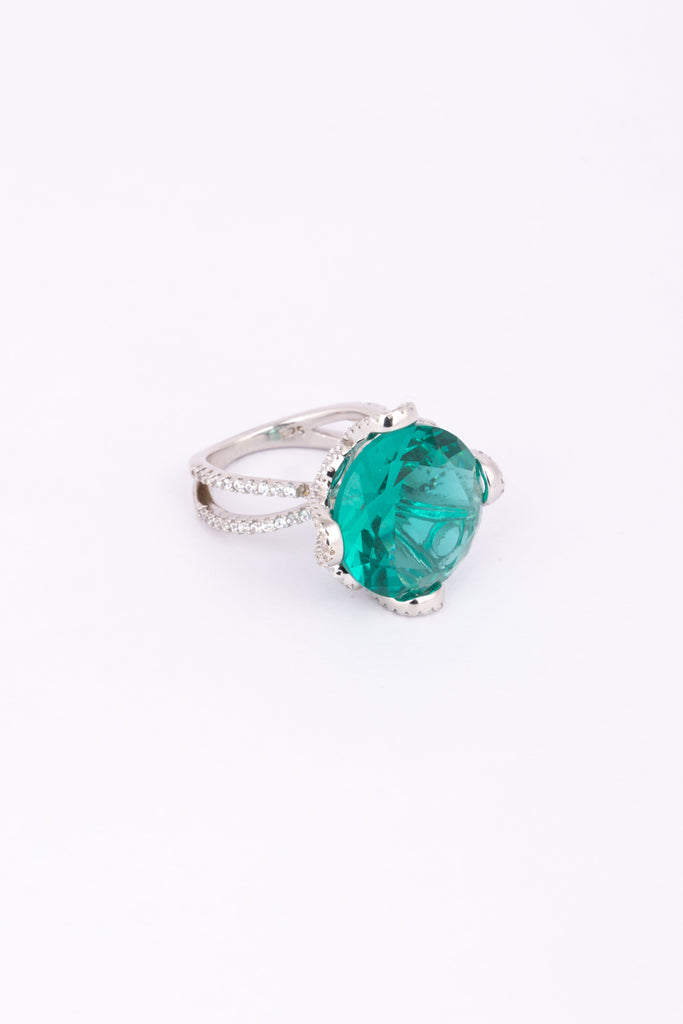Emerald Diamond Split Ring