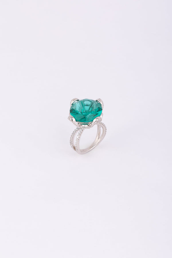 Emerald Diamond Split Ring