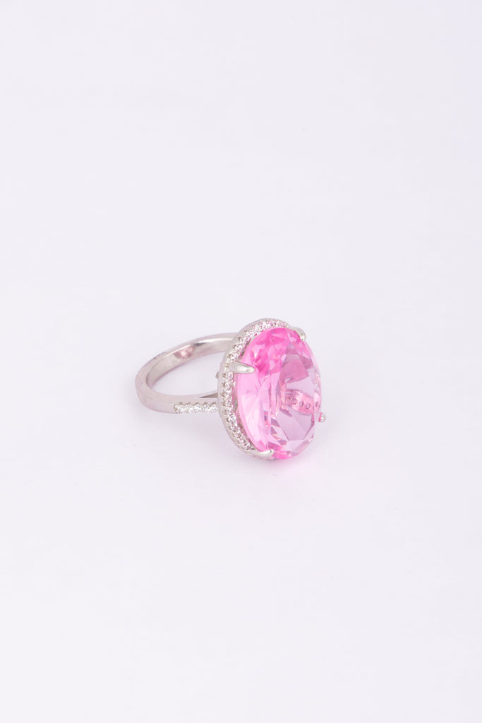Oval Pink Gemstone Halo Ring