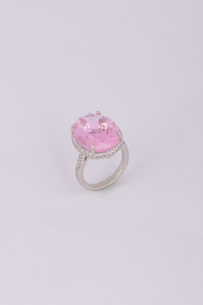 Oval Pink Gemstone Halo Ring