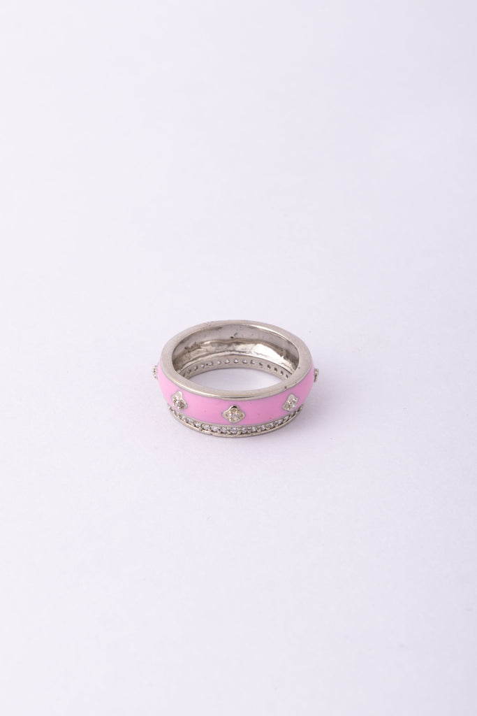 Pink Enamel Diamond Ring