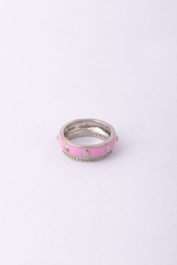 Pink Enamel Diamond Ring