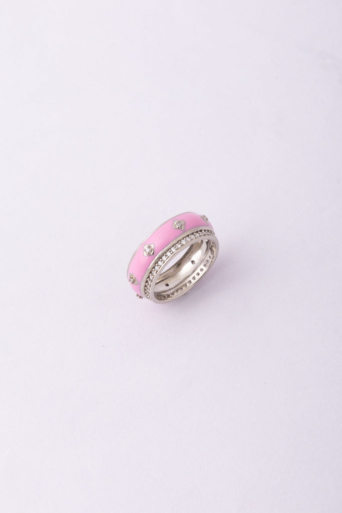 Pink Enamel Diamond Ring