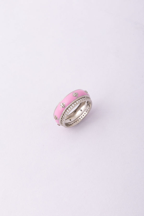 Pink Enamel Diamond Ring