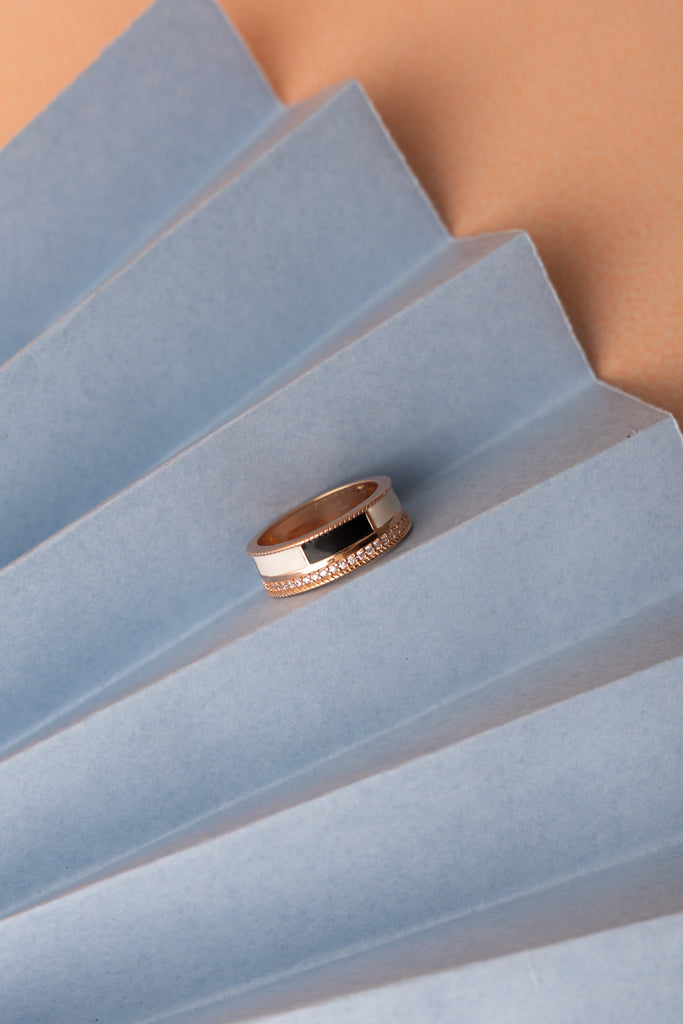Gold Enamel Diamond Ring