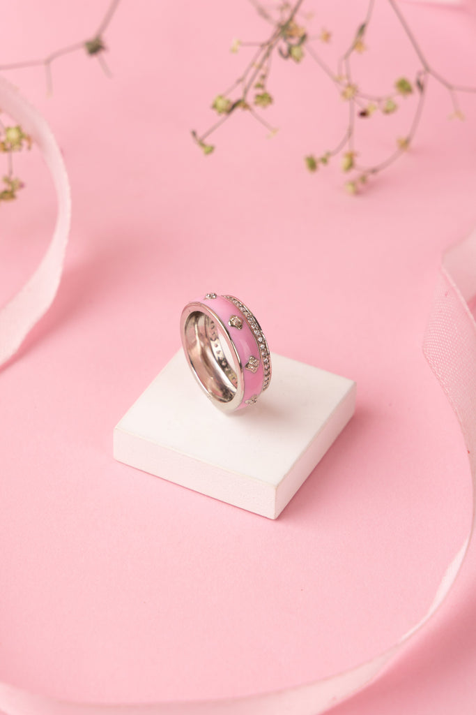 Pink Enamel Diamond Ring