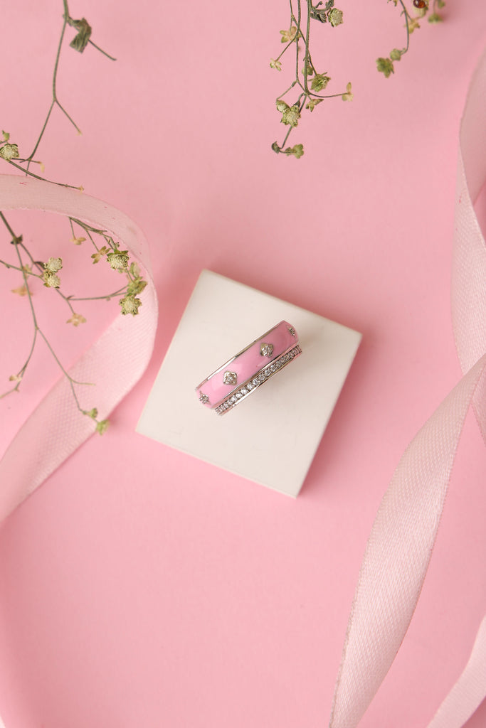 Pink Enamel Diamond Ring