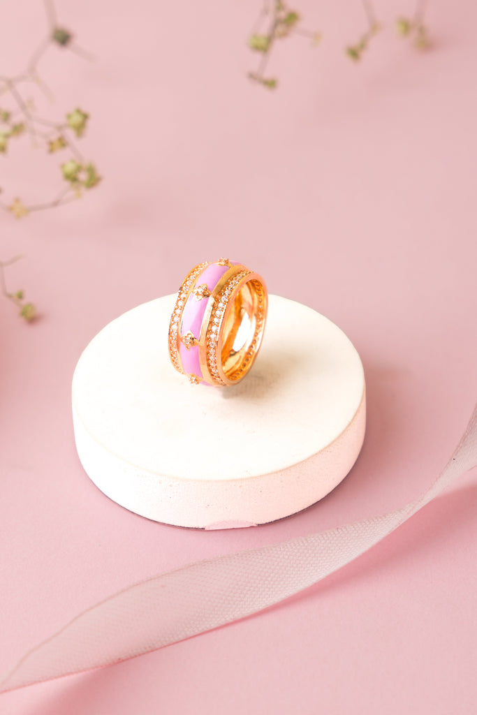 Pink Floral Enamel Ring