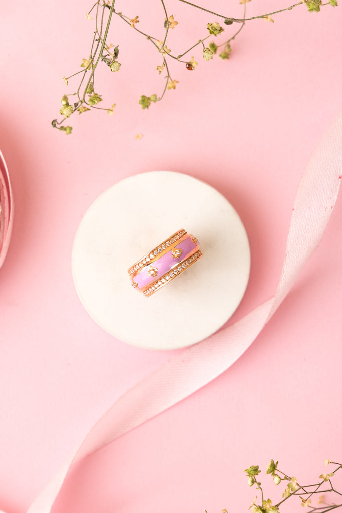 Pink Floral Enamel Ring